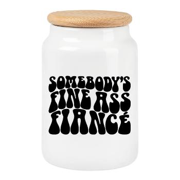 Somebody's Fine Ass Fiancé, Groom To Be Engagement - Cookie Jar with Wooden Lid - white - Front