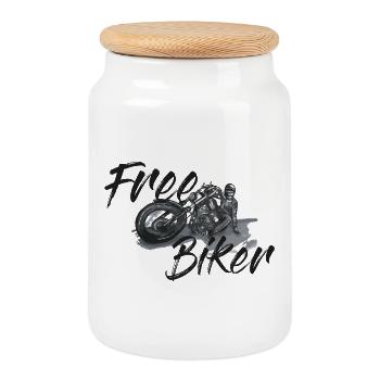 Free Biker - Illustration Motorcycle - Cookie Jar with Wooden Lid - white - Front