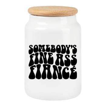 Somebody's Fine Ass Fiancé, Groom To Be Engagement - Cookie Jar with Wooden Lid - white - Front