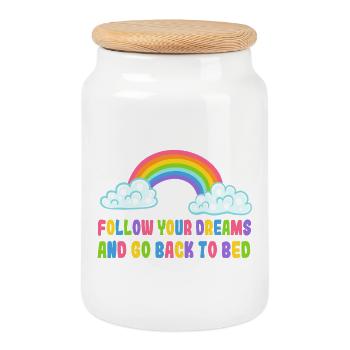 Suivez vos rêves et retournez au lit. Humour* - Boîte à biscuits avec couvercle en bois - blanc - Devant