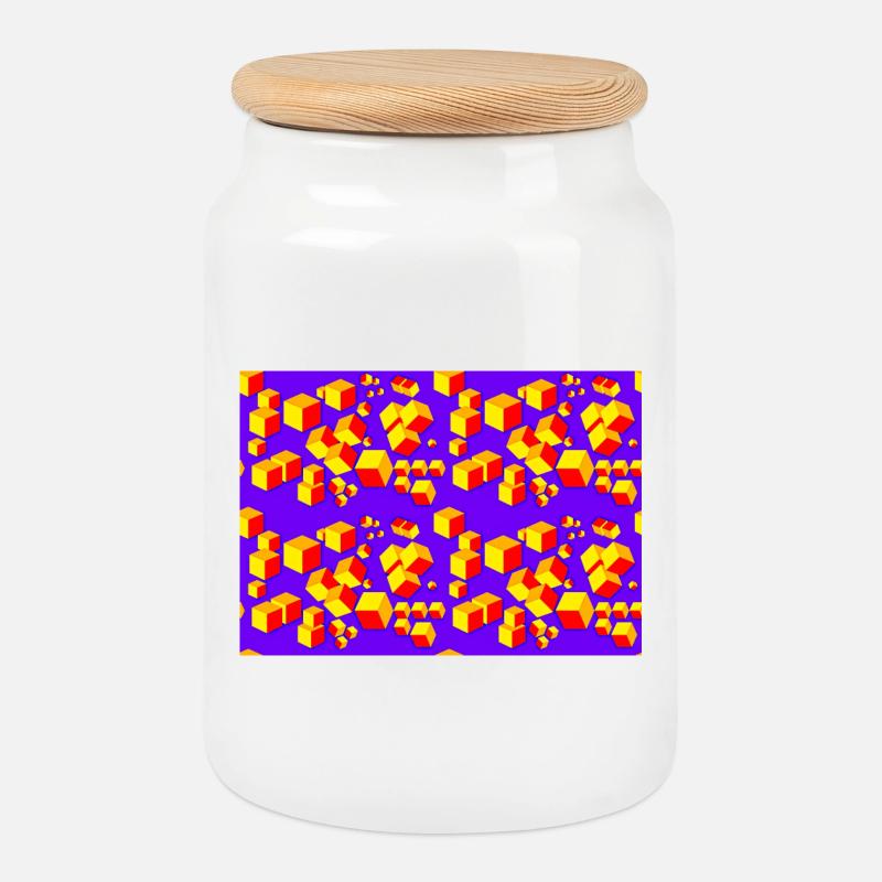 Deco pattern cube colored - Cookie Jar with Wooden Lid - white