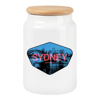 Sydney Skyline Neon - Keksdose mit Holzdeckel - Weiß - Vorne