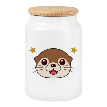 Loutre Mignonne Souriante - Boîte à biscuits avec couvercle en bois - blanc - Devant