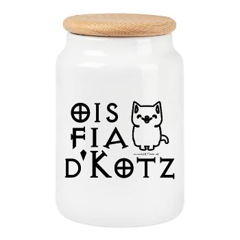 ois fia d'Kotz - alles für die Katz-e, Wortwitz - Keksdose mit Holzdeckel - Weiß - Vorne
