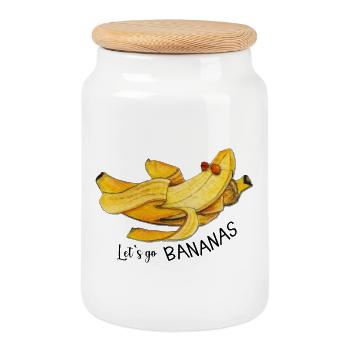 Let’s go Bananas Aquarell lustiges Zitat - Keksdose mit Holzdeckel - Weiß - Vorne