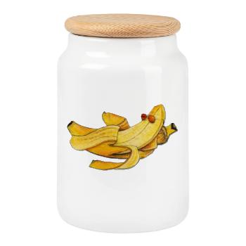 Let’s go Bananas Aquarelle Citation drôle - Boîte à biscuits avec couvercle en bois - blanc - Devant