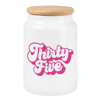 Trente-cinq femmes du 35e anniversaire 35 ans - Boîte à biscuits avec couvercle en bois - blanc - Devant