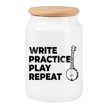 Motivating banjo saying - Cookie Jar with Wooden Lid - white - Front