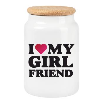 I Love My Girlfriend - Cookie Jar with Wooden Lid - white - Front