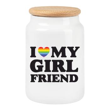 I Love My Girlfriend - LGBTQ - Cookie Jar with Wooden Lid - white - Front