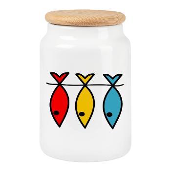HOLIDAY. LONG LIVE THE HOLIDAYS. HOLIDAY. FISH - Cookie Jar with Wooden Lid - white - Front