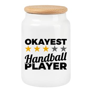 Drôle de handballeur - Boîte à biscuits avec couvercle en bois - blanc - Devant