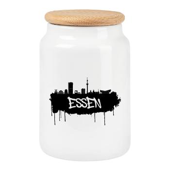 Essen Graffiti Skyline - Keksdose mit Holzdeckel - Weiß - Vorne