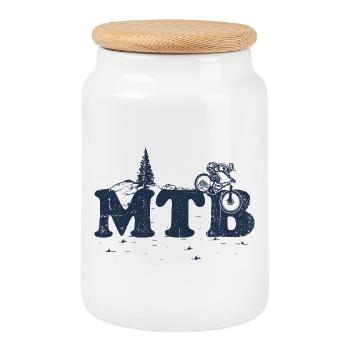 Silhouette de sentier VTT - Boîte à biscuits avec couvercle en bois - blanc - Devant