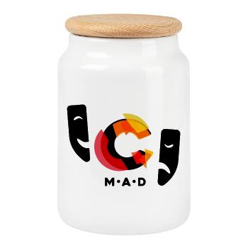 Chaos Music and Drama - Cookie Jar with Wooden Lid - white - Front