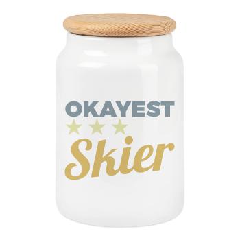 Skieur moyen - Boîte à biscuits avec couvercle en bois - blanc - Devant