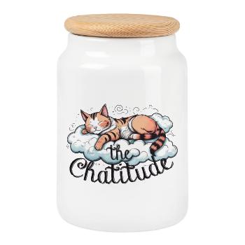 fainéant de chat qui dort, humour drôle de chat ! - Boîte à biscuits avec couvercle en bois - blanc - Devant
