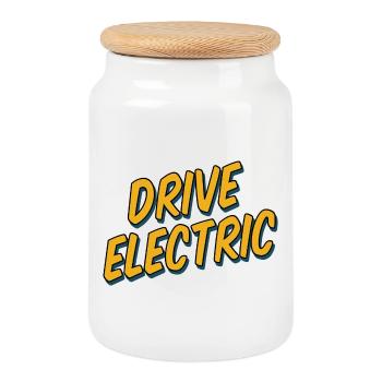Drive Electric Supercharge - Elektro Auto Fans - Keksdose mit Holzdeckel - Weiß - Vorne