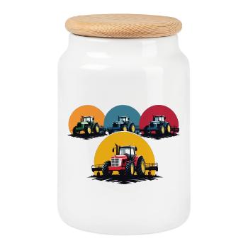 Farmer Tractor - Cookie Jar with Wooden Lid - white - Front