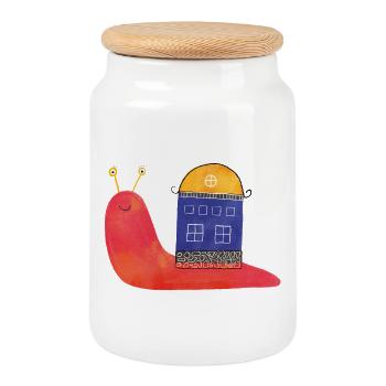 Schnecke mit Haus – Lustiges Design 🐌🏡 - Keksdose mit Holzdeckel - Weiß - Vorne