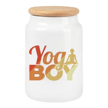 Drôle De Yoga Garçon - Boîte à biscuits avec couvercle en bois - blanc - Devant