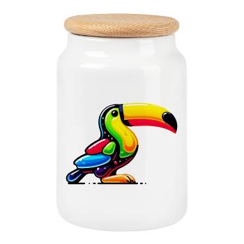 Toucan - Cookie Jar with Wooden Lid - white - Front