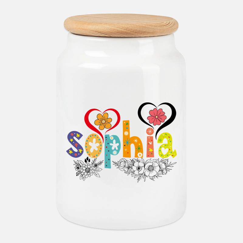 Personalisierter Sophia-Name - Keksdose mit Holzdeckel - Weiß
