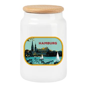 River Hamburg: Sailboat Illustration - Cookie Jar with Wooden Lid - white - Front