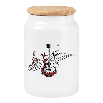 Heartbeat Guitar Musical Notes Pulse - Cookie Jar with Wooden Lid - white - Front