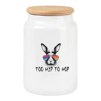 Too Hip To Hop Bunny Bunny Easter Bunny Saying - Cookie Jar with Wooden Lid - white - Front
