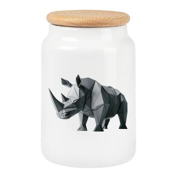 Rhinoceros Origami geometrisch 3d - Keksdose mit Holzdeckel - Weiß - Vorne