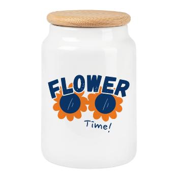 Laissez parler les fleurs - Boîte à biscuits avec couvercle en bois - blanc - Devant