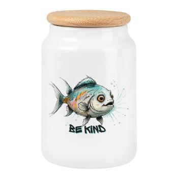 Be Kind - Cute Fish Watercolor Art - Cookie Jar with Wooden Lid - white - Front
