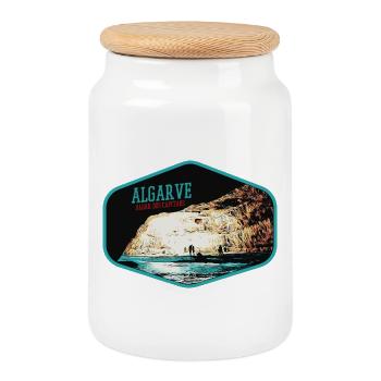 Algar dos Capitaes Cave, Lagoa, Algarve - Cookie Jar with Wooden Lid - white - Front