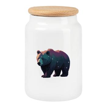 Star Bear in Vibrant Colors - Cookie Jar with Wooden Lid - white - Front