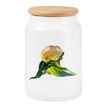 YELLOW CALLA LILY - Cookie Jar with Wooden Lid - white - Front