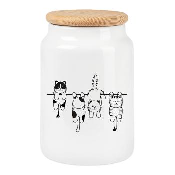 Chat de lessive - Boîte à biscuits avec couvercle en bois - blanc - Devant