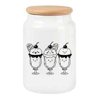 Sundae à la crème glacée de dessin animé - Boîte à biscuits avec couvercle en bois - blanc - Devant