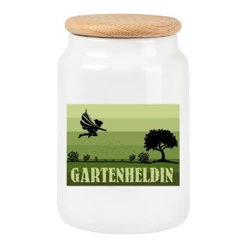 Retro/Vintage Female Garden Heroine - Cookie Jar with Wooden Lid - white - Front