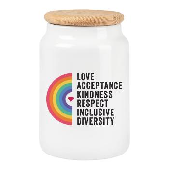 LGBT Pride Month - Love. Acceptance. Kindness. - Cookie Jar with Wooden Lid - white - Front