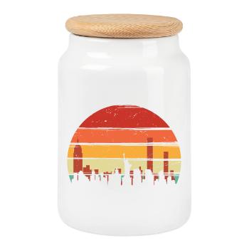 Sunset Skyline Echo - Cookie Jar with Wooden Lid - white - Front