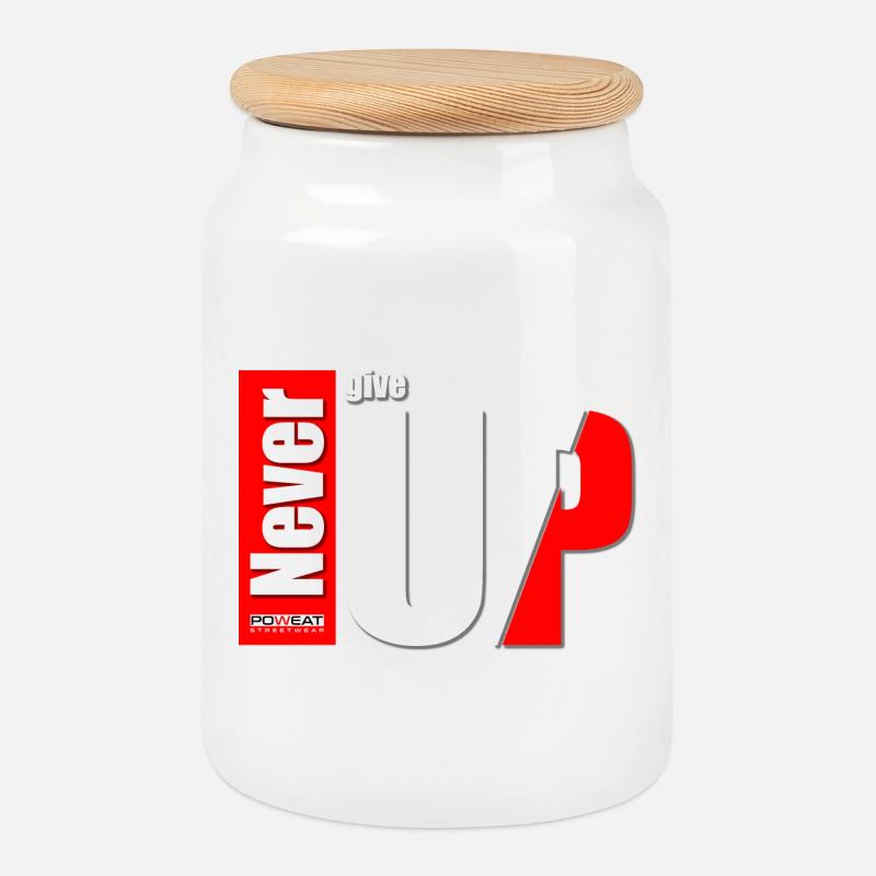 never give up - Keksdose mit Holzdeckel - Weiß
