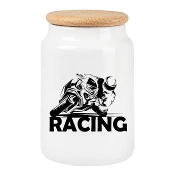 Moto de course Moto Piste de course Logo Icon Image - Boîte à biscuits avec couvercle en bois - blanc - Devant