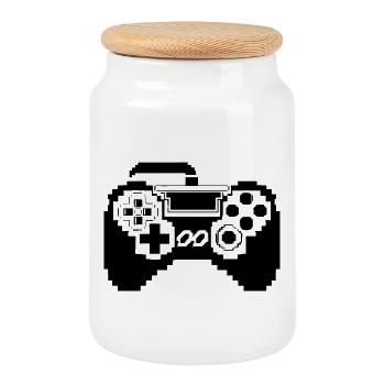 Gamepad Pixel Graphics - Cookie Jar with Wooden Lid - white - Front