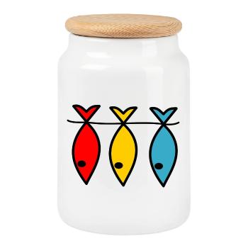 FISCH. Aprilscherze. HUMOR. MEER. OZEAN - Keksdose mit Holzdeckel - Weiß - Vorne