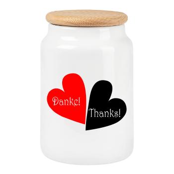 Danke Thanks Herz - Keksdose mit Holzdeckel - Weiß - Vorne
