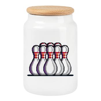 Quilles de bowling Pixel - Boîte à biscuits avec couvercle en bois - blanc - Devant