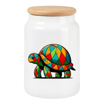 Harlequin Tortoise - Cookie Jar with Wooden Lid - white - Front