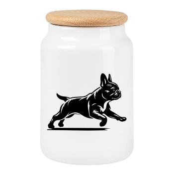 Bouledogue Français - Boîte à biscuits avec couvercle en bois - blanc - Devant