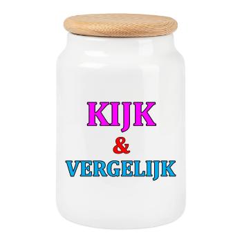 Look & Compare Motivation Print - Cookie Jar with Wooden Lid - white - Front
